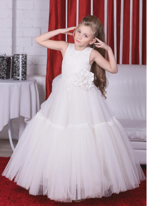 Ivory Lace Tulle Flower Girl Dress With Big Flower